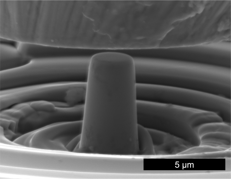 Micropillar fabricated by focused ion beam.